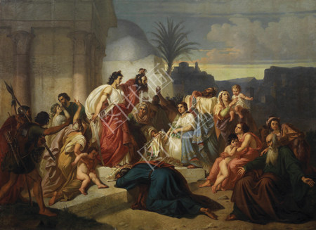 Judith zeigt den Bethuliern das Haupt des Holofernes